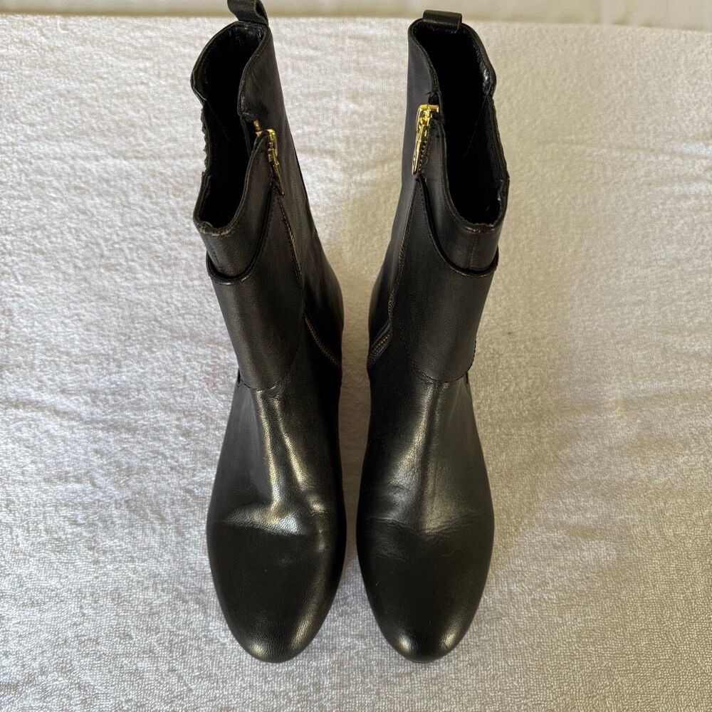 Zoe Luca Black Ankle Boots | Gold Detail Side Zip | Womens 7.5 Block Heel